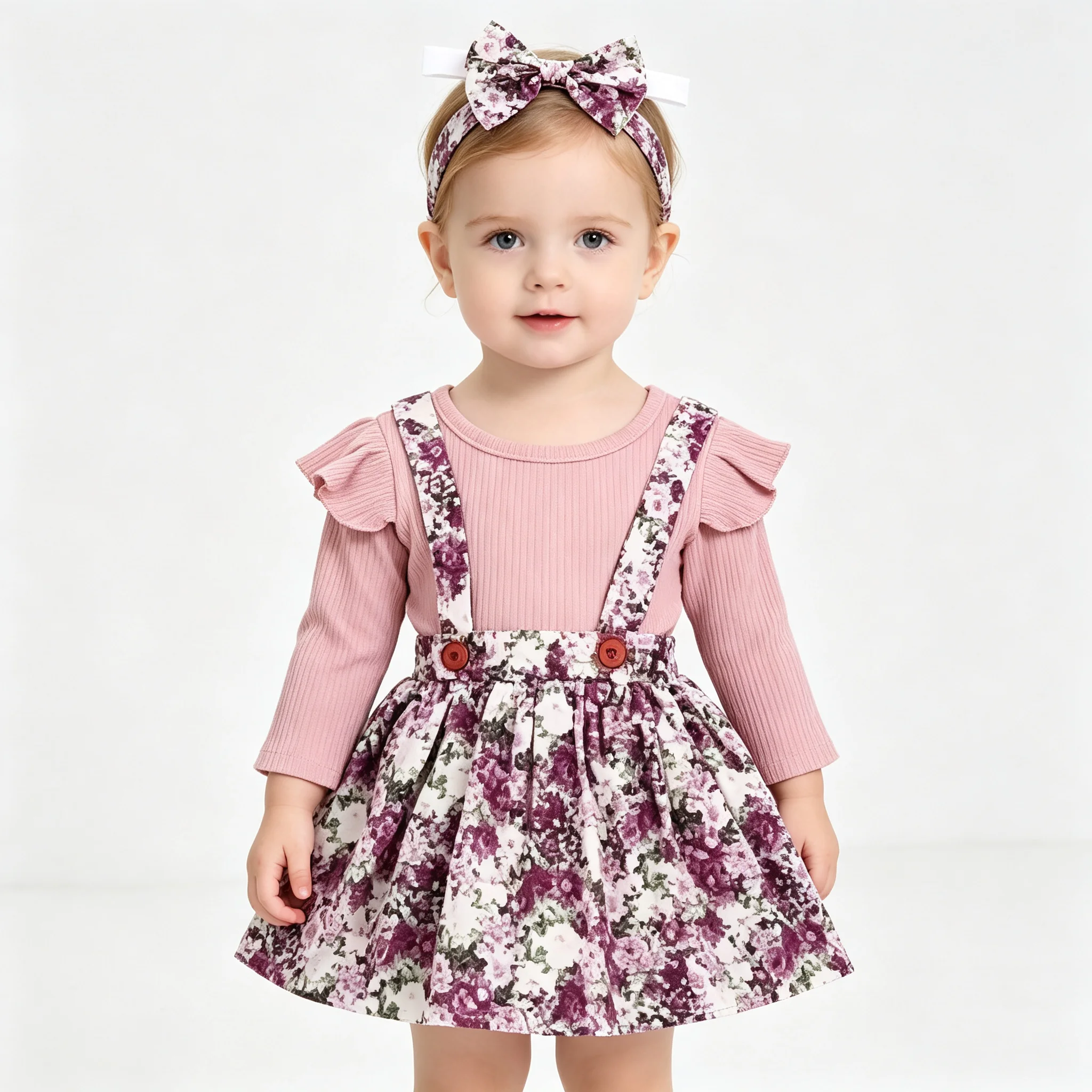 Frühlings-Babykleidungsset für Mädchen, Baumwoll-Oberteile mit Rüschen, Röcke, Stirnband, Herbst-Outfits
