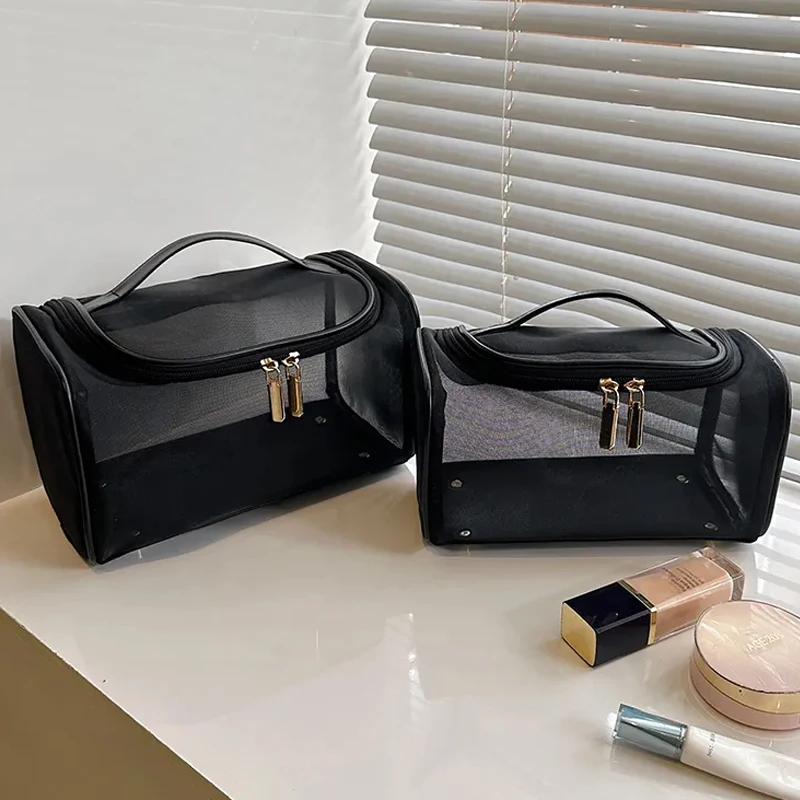 

Travel Clear Cosmetic Bags Small Large Black Makeup Bag Portable Mesh Toiletry Organizer Case Large Capacity Zipper StoragePouch