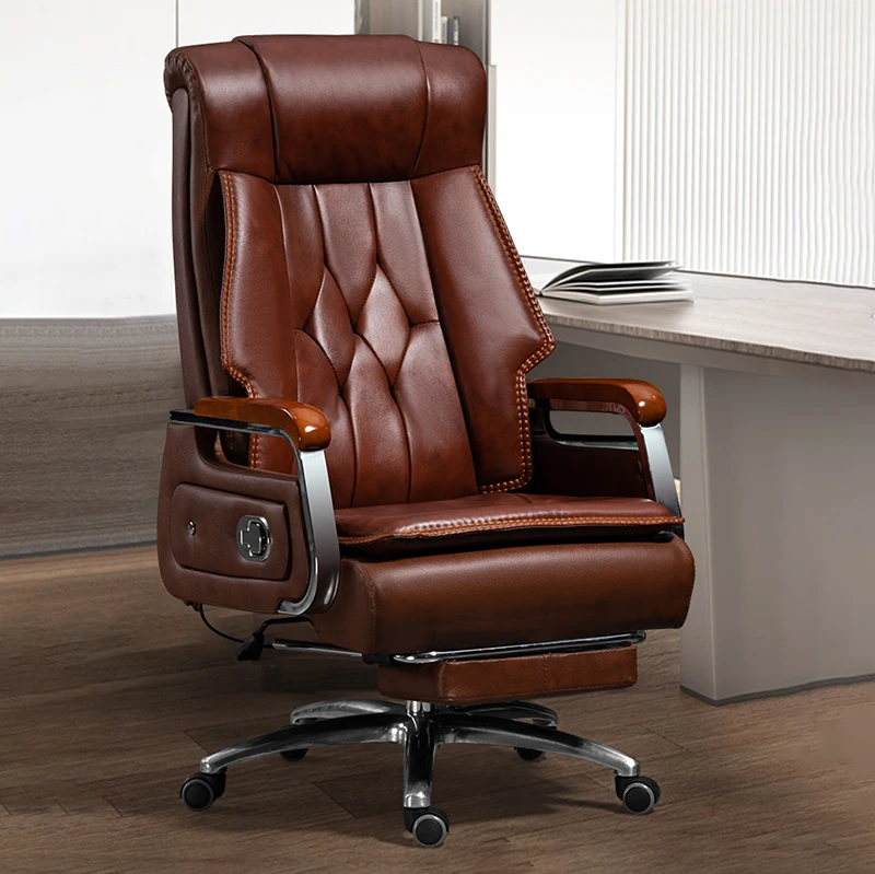 Luxury PU Leather Contemporary Executive Lift Office Chair With Ergonomic Design Adjustable Height Stainless Steel Footrest