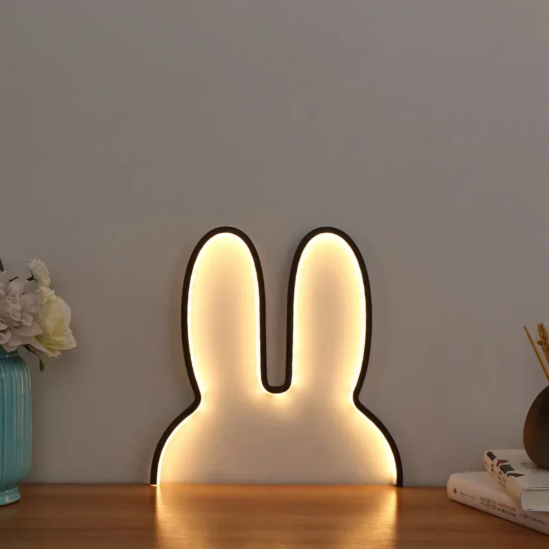 Girl Lovely Nordic Children's Room Lamp Creative LED Rabbit Lamp USB Three-color Changeable Bedside Lamp Wall Decor Night Light