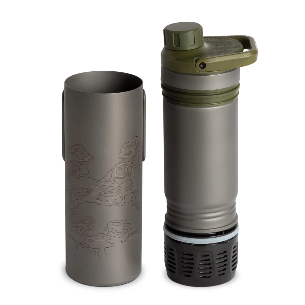 Titanium 16.9 oz Water Purifier & Filter Bottle for Hiking, Backpacking, Survival, Bushcraft, Travel (Olive Drab)