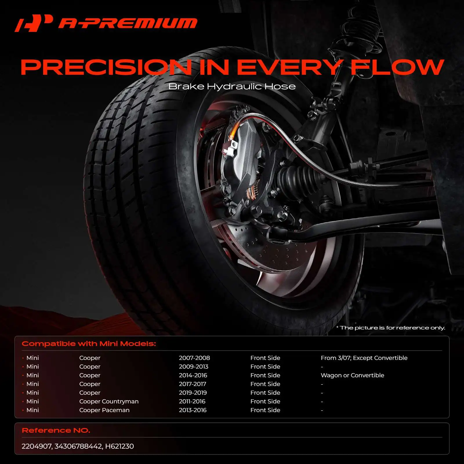 A-Premium Front Driver or Passenger Side Brake Hydraulic Hose for Mini Cooper 2007-2017 Cooper Paceman 2013-2016