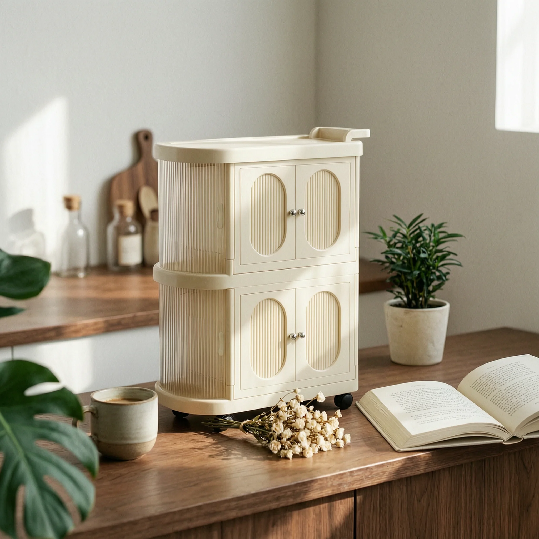 Mobile Two-Tier Nursery Cabinet Foldable Dustproof Folding Baby Cabinet