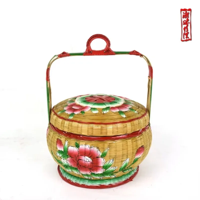 

Traditional Handmade Painted Bamboo Wedding Basket, Decorative Storage Basket, Handwoven Floral Container for Wedding Home Decor