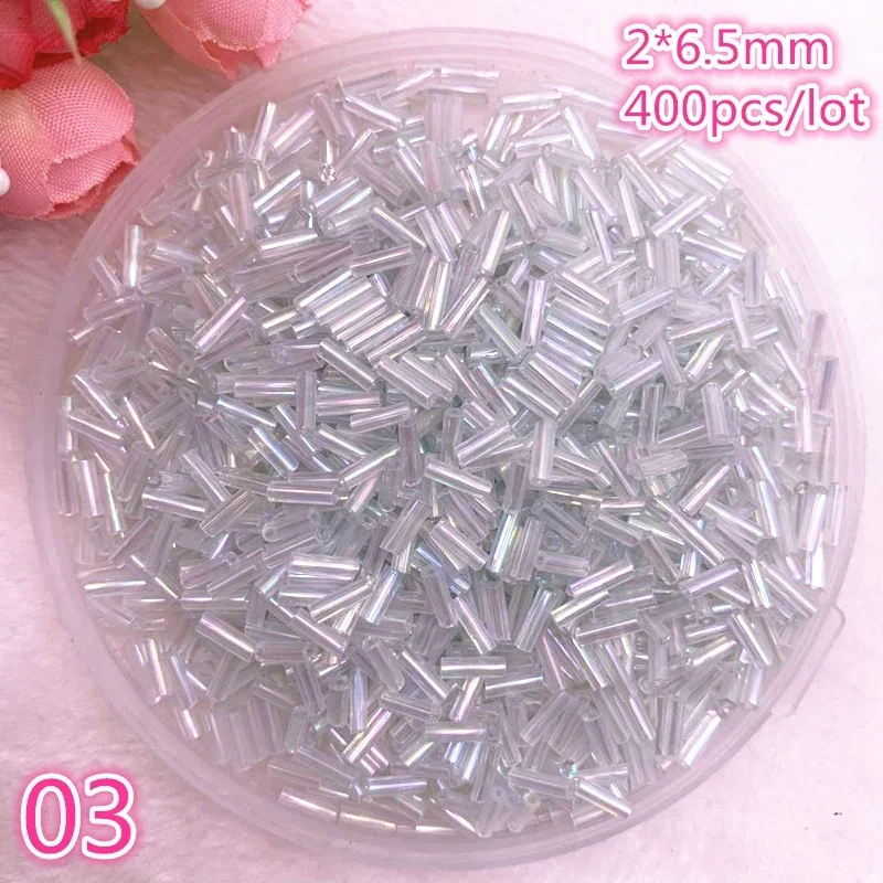 New 2*6.5mm 400pcs/lot Czech Cylindrical Glass Bugle Beads European Seed Long Tube Two Hole Loose Beads for Jewelry Making