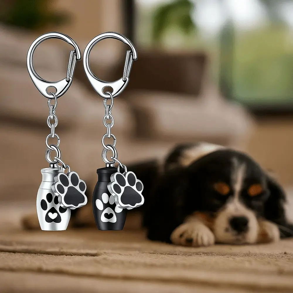 Aluminum Alloy Pet Urns Keychain Hanging Paw Print Cat Dog Ashes Pendant Wear Resistant Waterproof Small Pet Urns Memorial