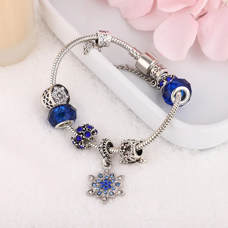 Blue Snowflake Pumpkin Car Starry Sky Glass Beads DIY Stainless Steel Bracelet Girl Handmade Set Jewelry Birthday Party Gift