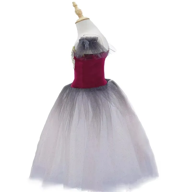 Abbigliamento da ballo per bambini Tutù di fiori con paillettes Abito da balletto per ragazza Abito da tutu di danza moderna Abito da principessa per balletto per ragazze