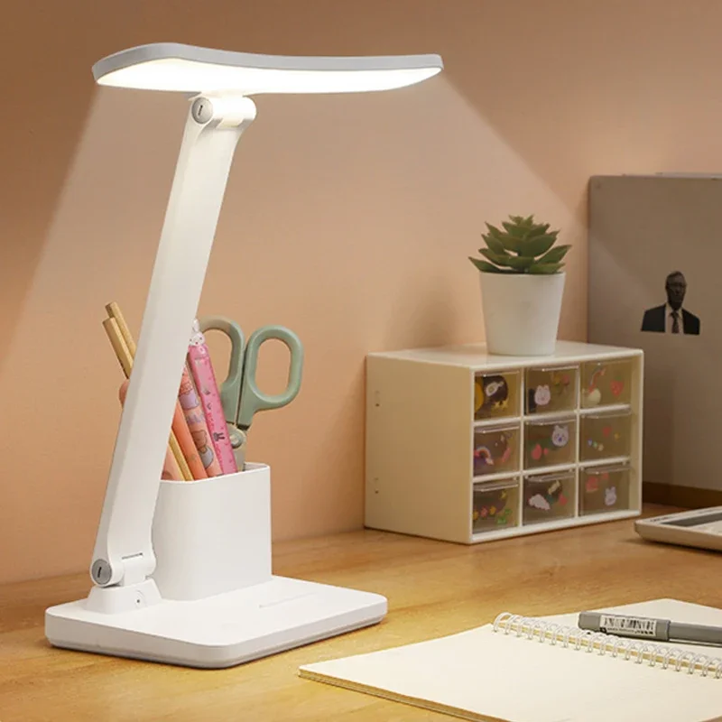 LED Desk Lamp 3 Levels Dimmable Touch Night Light USB Rechargeable Eye Protection Foldable Mobile Phone Holder BedsideTable Lamp