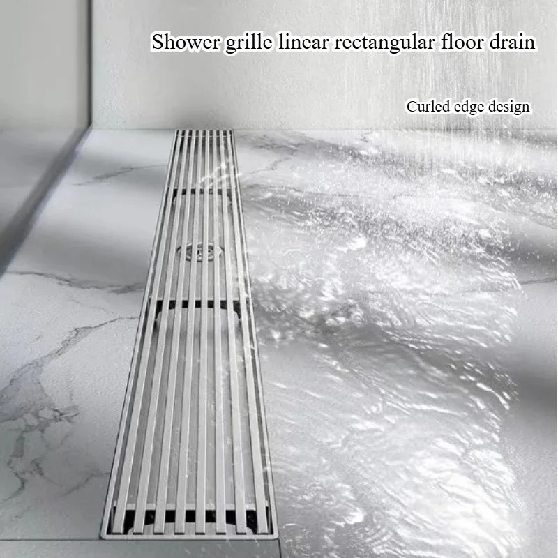 Bathroom shower floor drain, hotel rectangular large drainage capacity, gold 304 stainless steel anti odor floor drain