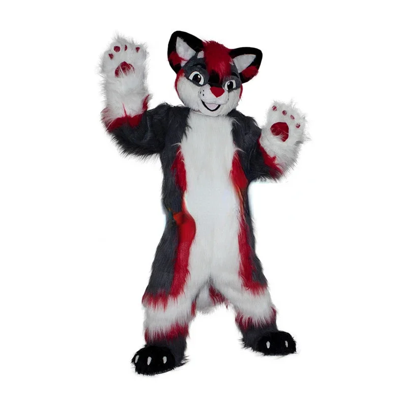 Costume de mascotte Husky pour Halloween, cheveux longs, costume de cosplay une pièce, costume de performance pour fête d'anniversaire