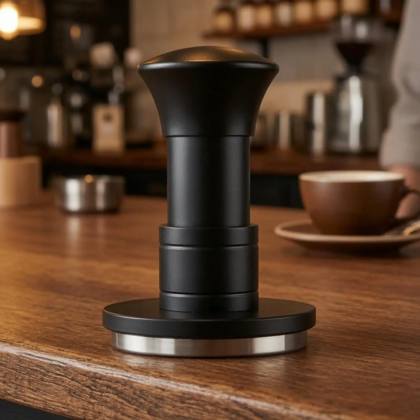 Spring-Loaded Coffee Tamper Quiet Operation Espresso Tamper with Stainless Steel Base Calibrated Pressure Consistent Extraction