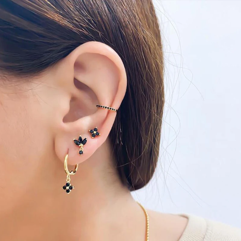 Variety Black Color Zircon Series Hoops Drops Earringfor Women Gold Color Piercing Earrings Fashion Jewelry Pendiente Wholesale