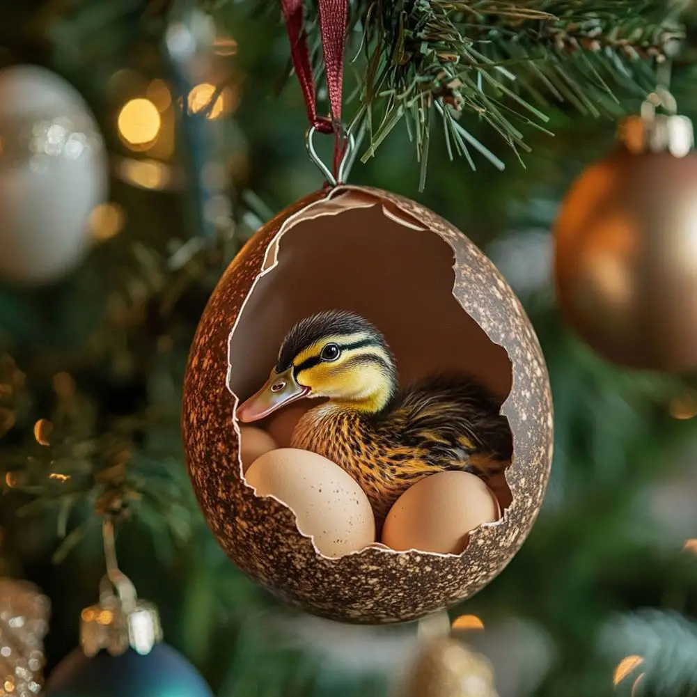 Christmas Ornament Wood Reusable Holiday Ornament Christmas Acrylic Egg Ornaments 2d Chicken Duck Turtle Pendants for Family