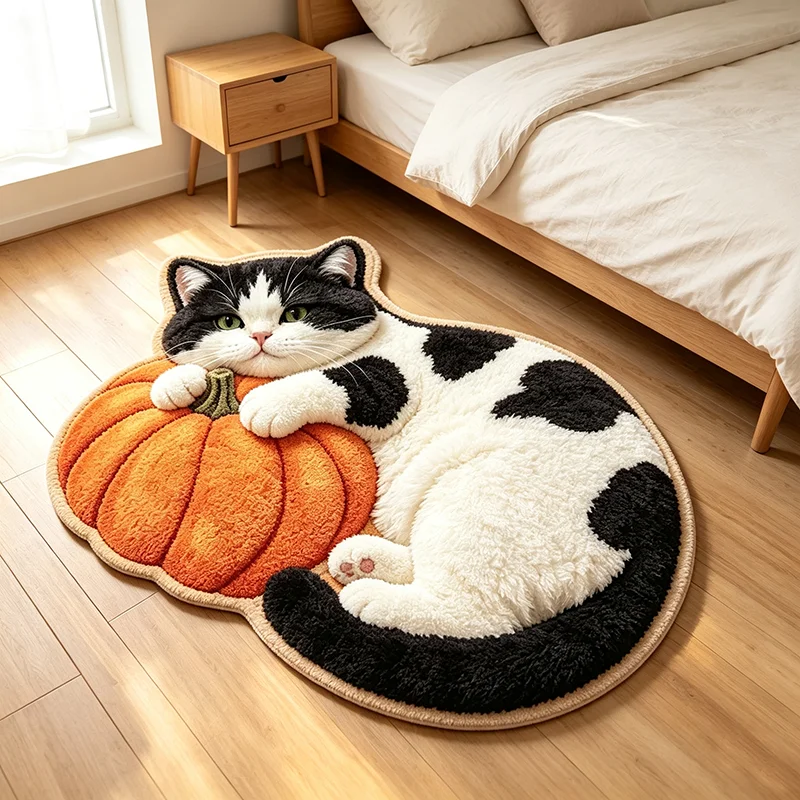 VIKAMA Halloween Cute Cat Pumpkin Irregular Doormat Dustproof Non Slip Indoor Front Door Fall Holiday Decor Rug