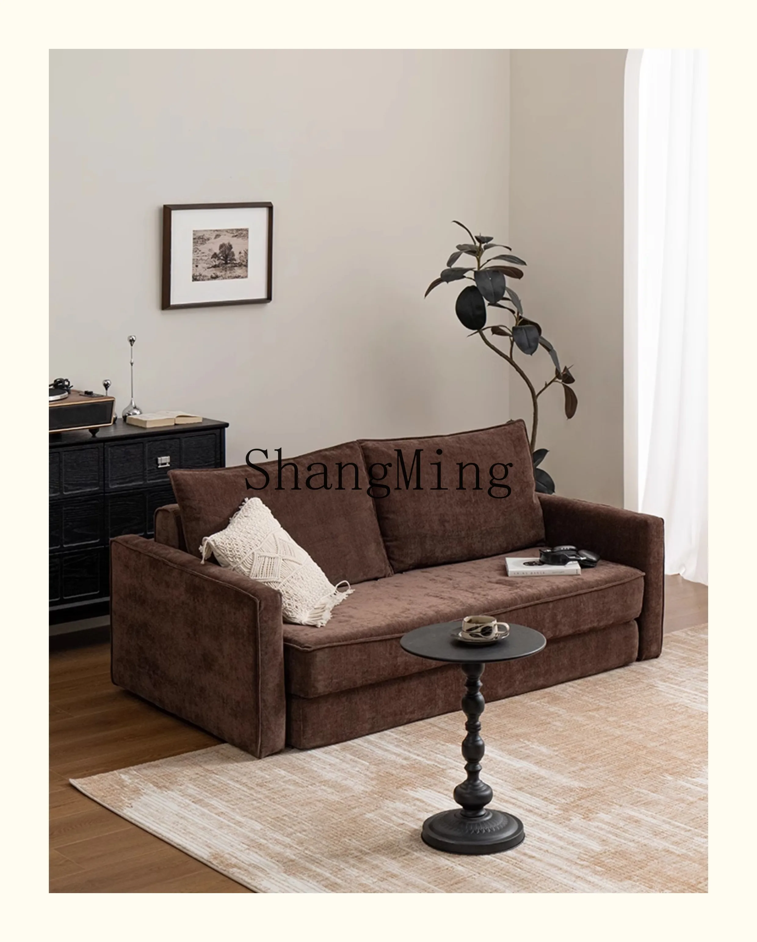 

CL single fabric sofa small apartment brown antique living room folding dual-purpose