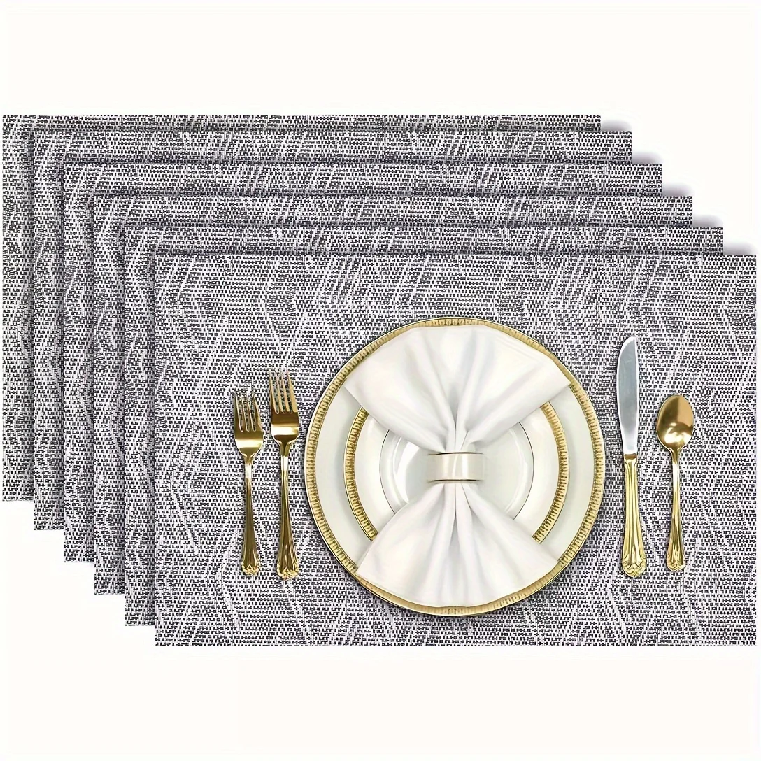 2/4-Piece Set, Gray Heat-Resistant Place Mats, Washable PVC Table Mats, Woven Vinyl Plastic Place Mats for Dining Tables, Anti-S