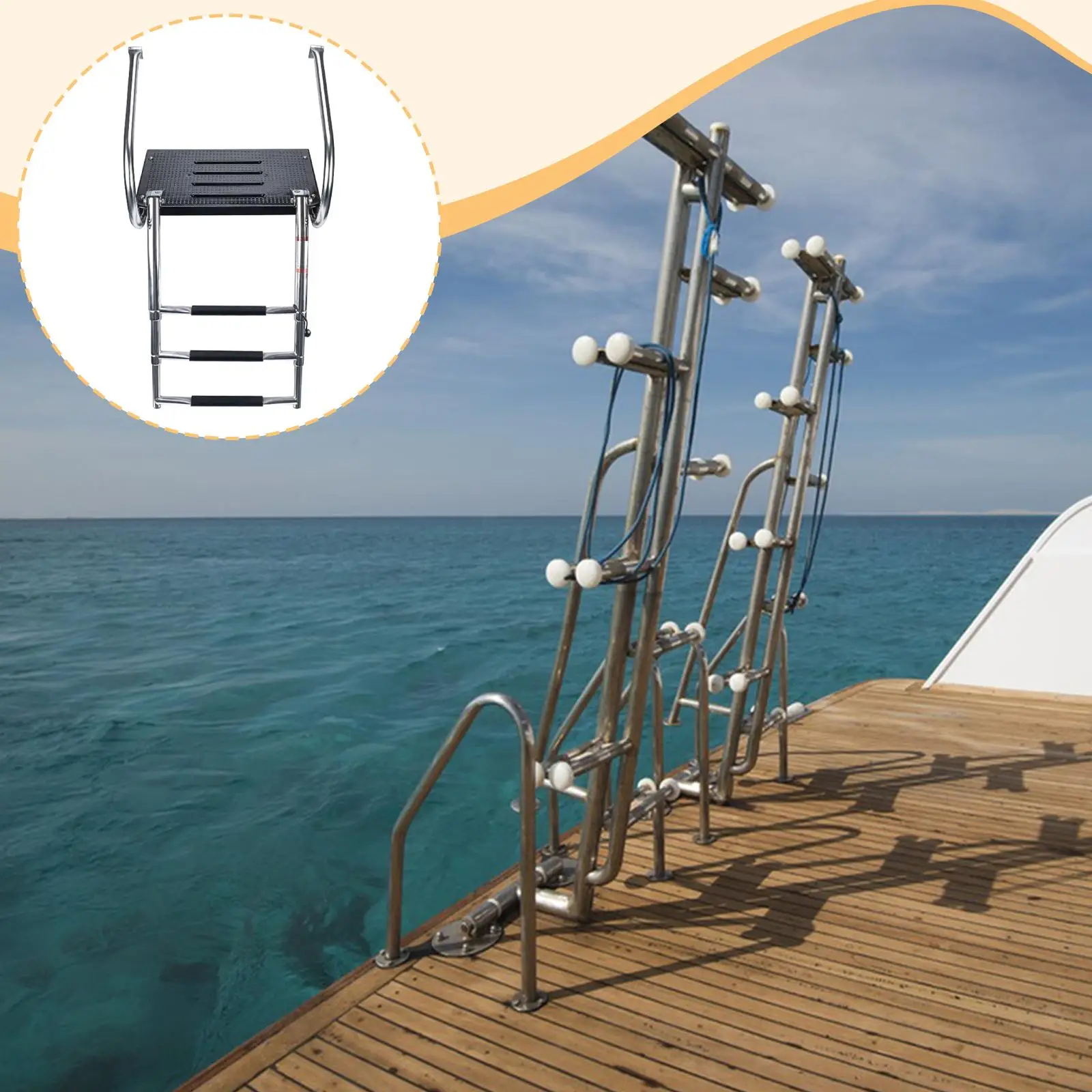

3 Step Boat Ladder Folding Ladder Professional Accessories Wide Steps Detachable Anti Slip