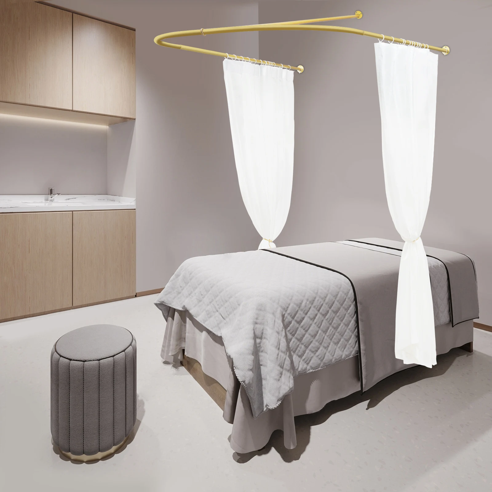 

Настенная перегородка U-образной формы длиной 23 м и 22 м с белой занавеской для салона красоты, спа-клиники, перегородка для конфиденциальности