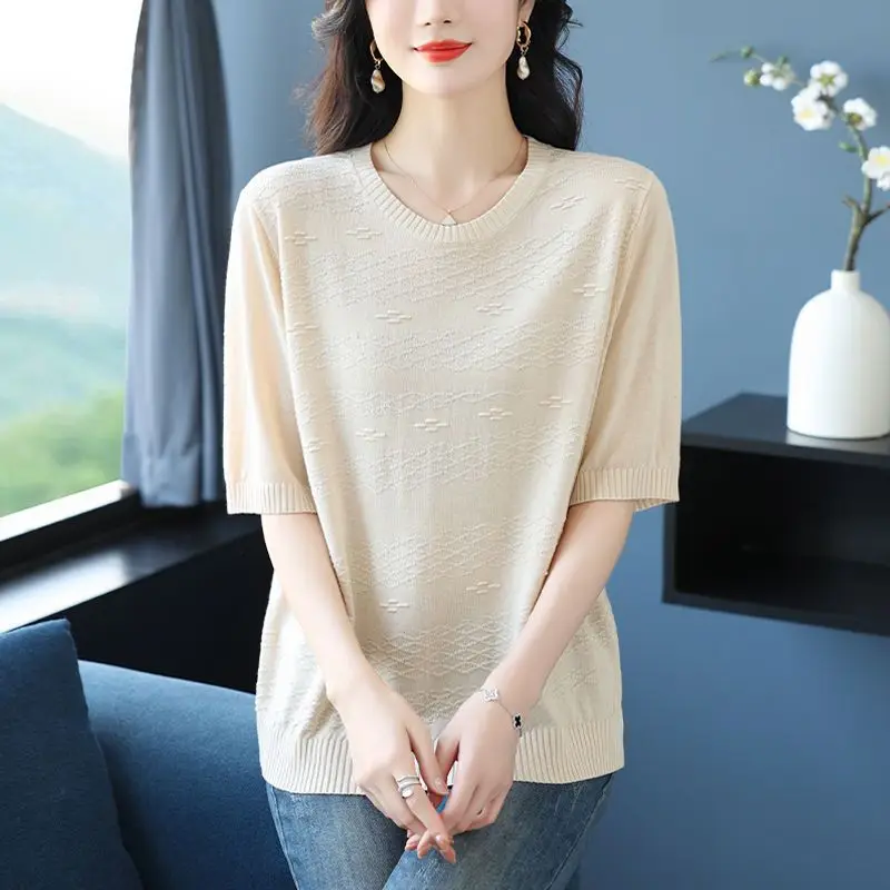 

Летние женские свитера, пуловеры, рубашки для женщин, повседневные женские корейские вязаные уличные футболки, базовые однотонные молодые свободные топы Z829