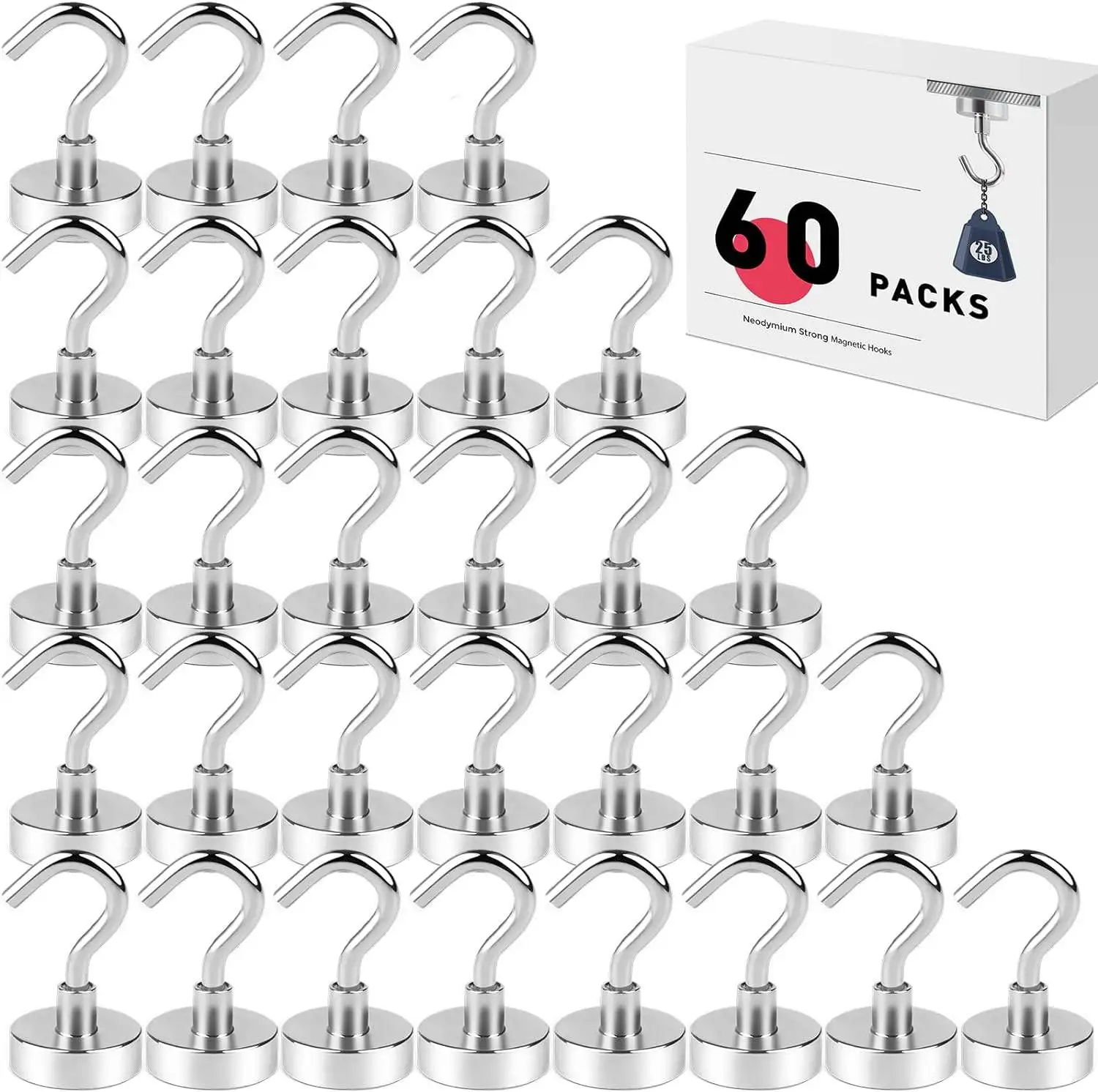 60pcs Magnetic Hooks, 25Lbs Strong Heavy Duty Cruise Magnet S-Hooks for  Hanging, Cabins, Grill, Kitchen, Garage, Workplace and