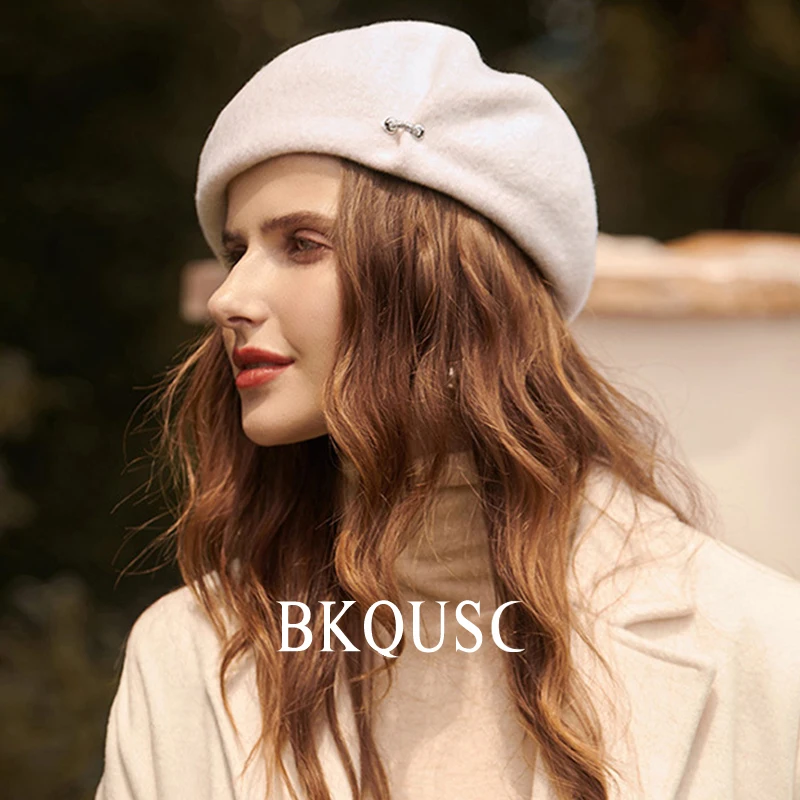 Women's Wool Beret Elegant Cashmere Caps Ladies British Vintage Painter Hat High Quality 100 Pure Wool Solid Color Warm Berets