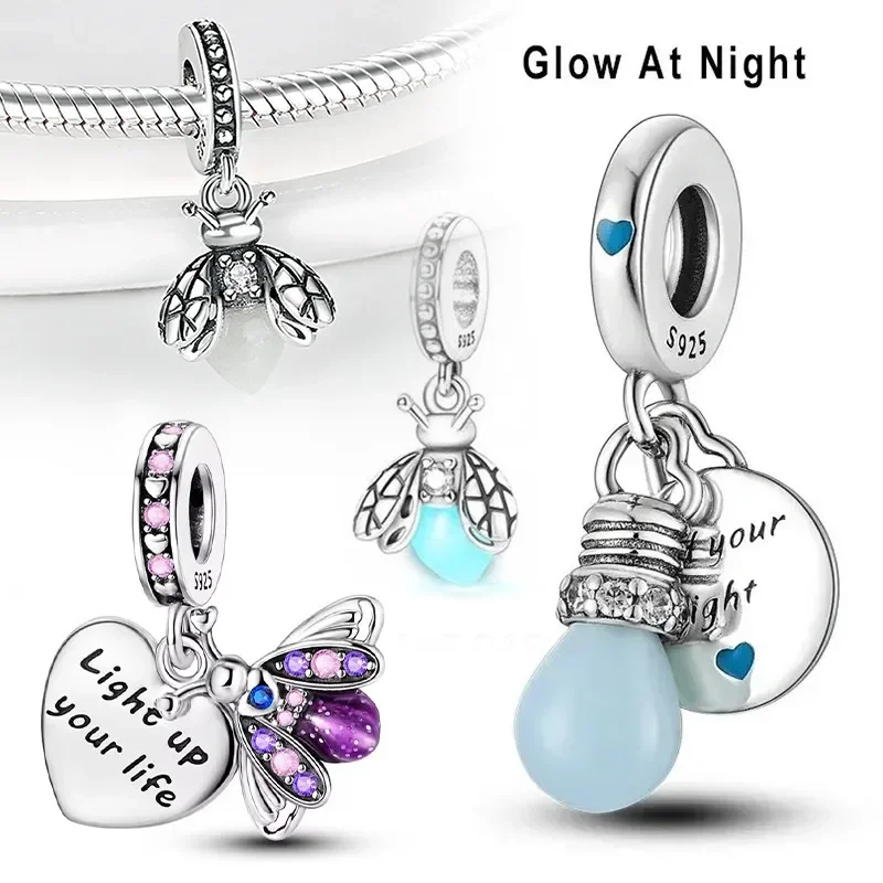 

Silver 925 Firely Glow in The Dark Charms Fit Original Bracelets Beads Pendant Firely for Women DIY Fine Jewelry Charm Gifts