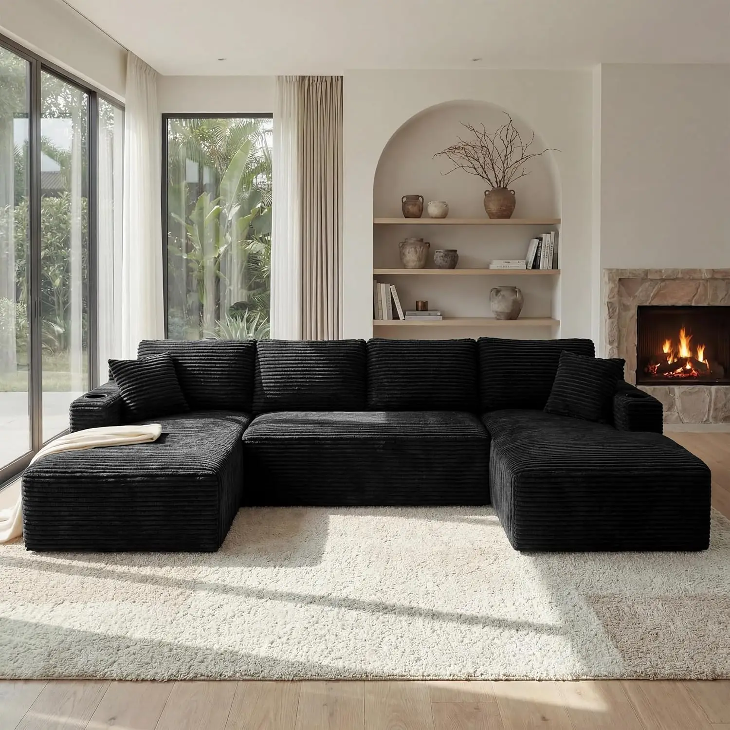 

125 Oversized Cloud Boneless Couch with Chaise Modern Modular Sofa with Deep Seat Corduroy Upholstered U Shaped Couch