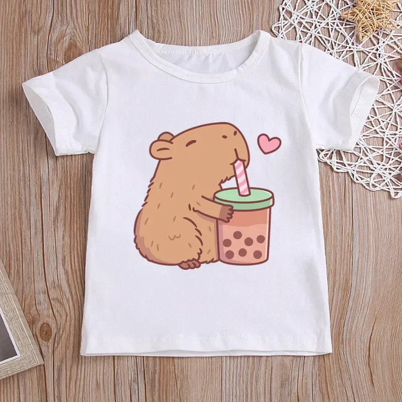 Hot Sale Capybara Print Funny Kids T shirt Cute Animal Girls Summer Tops Boys Clothes Cartoon Children Short Sleeve T-shirt