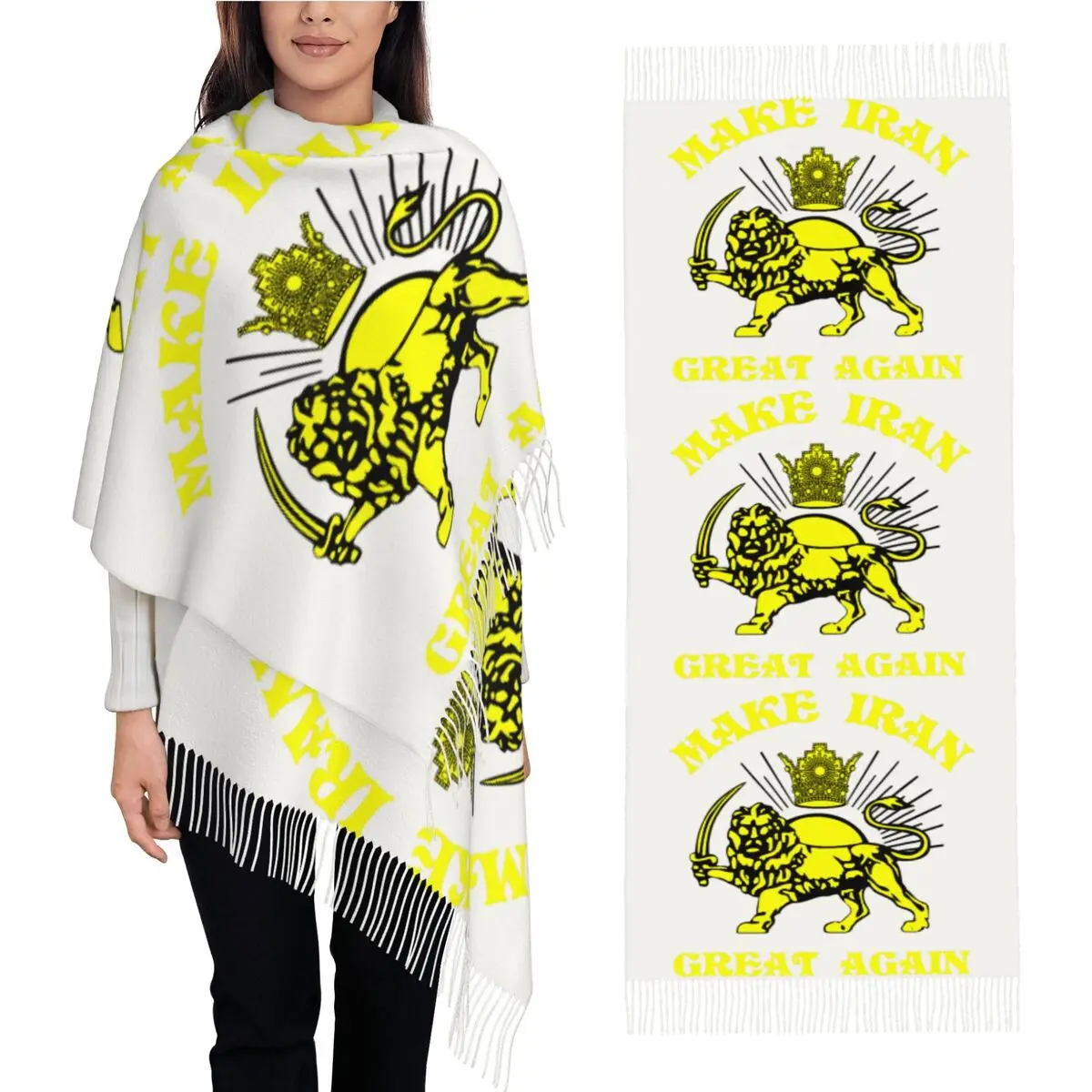 Make Iran Great Again Iranian Miga Scarf Outdoor Shawl Wrap with Long Tassel Lady Popular Head Scarves Winter Designer Bandana