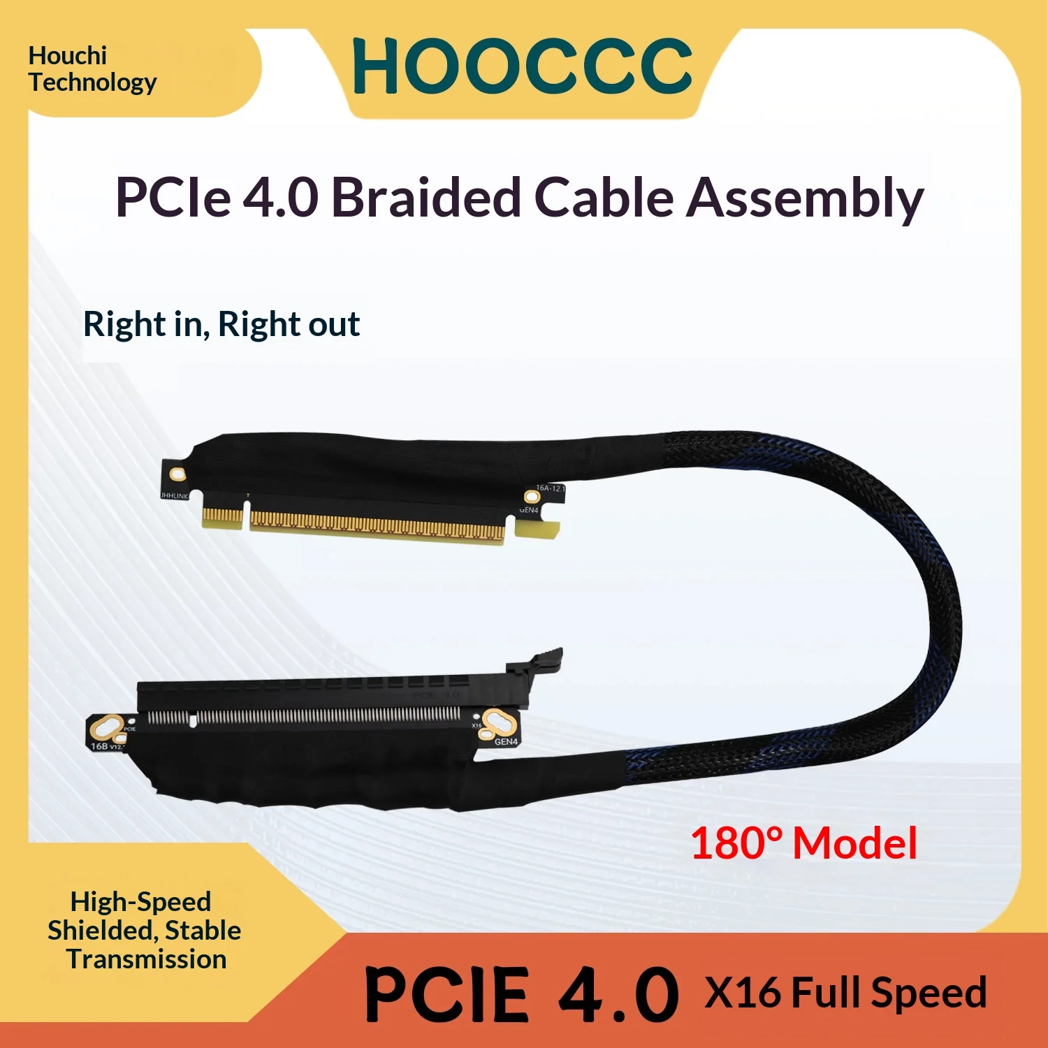 HOOCCC PCIe 4.0 x16 Riser Cable GEN4 Braided GPU Extension Cable 180 Degree for RTX 4090 4080 RX 7900XT Graphics Card Extender