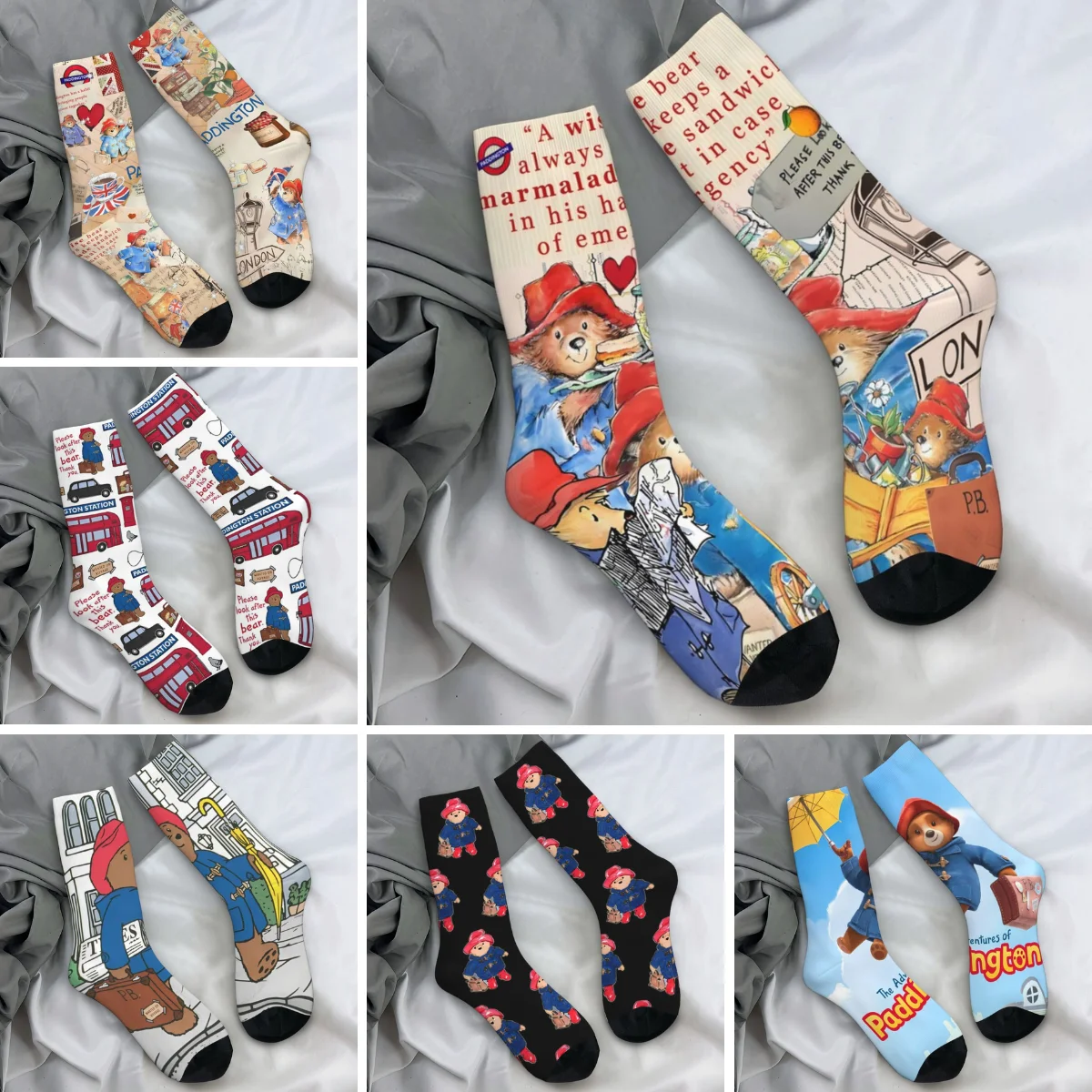 Men's Socks Paddington Brown Bear Drawing Stockings Autumn Fashion Soft Breathable Socks Pattern Cycling Anti Sweat Socks