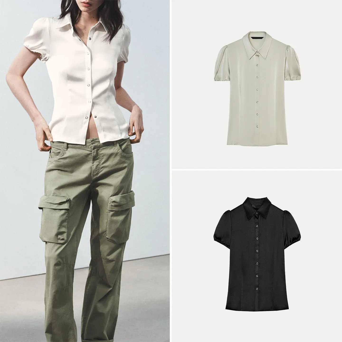 

Women's Casual Bubble Sleeve Shirt Stand Collar Versatile Spring 2026 Fashion Daily Wear Comfortable Breathable Short Sleeve