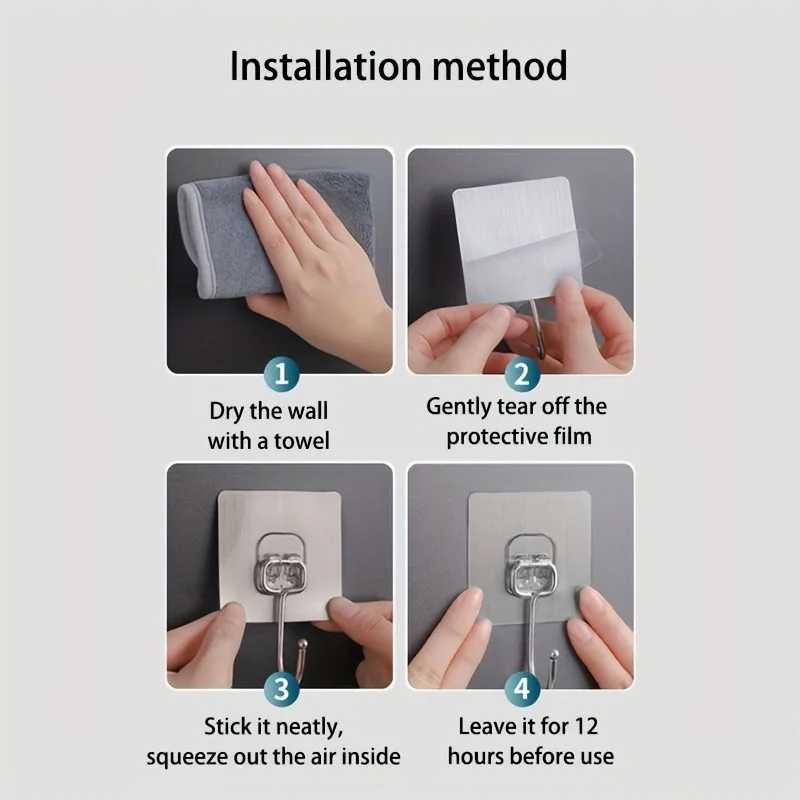 5 Stück Starke Große Haken Mehrzweck-Selbstklebehaken Hochbelastbare Wandhaken für Schlüssel, Handtücher, Badezimmer, Küche und Zuhause – Detail 6