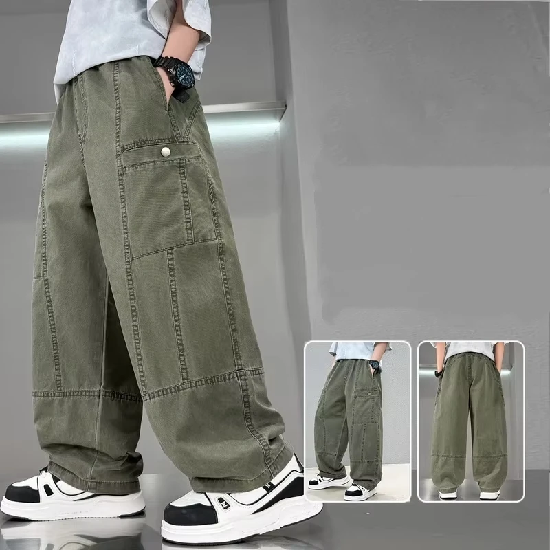 Boys Fashion Spring Cargo Pants Teen Kids Summer Luxury Sweatpants with Patchwork Design for Boys Brief Casual Trousers