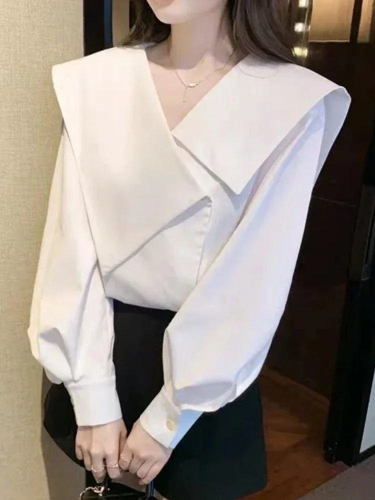 Camicie da donna alla moda per il tempo libero puro ed elegante manica a lanterna confortevole stile coreano sciolto tutto-fiammifero streetwear classico retrò da donna