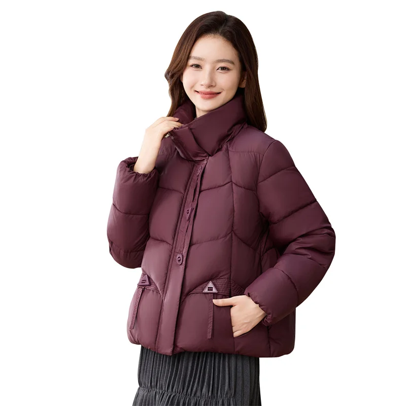 Parkas cortas de invierno 2025 para mujer, chaqueta acolchada de algodón, abrigos con cuello levantado, prendas de vestir exteriores gruesas y cálidas, ropa holgada de moda para pan