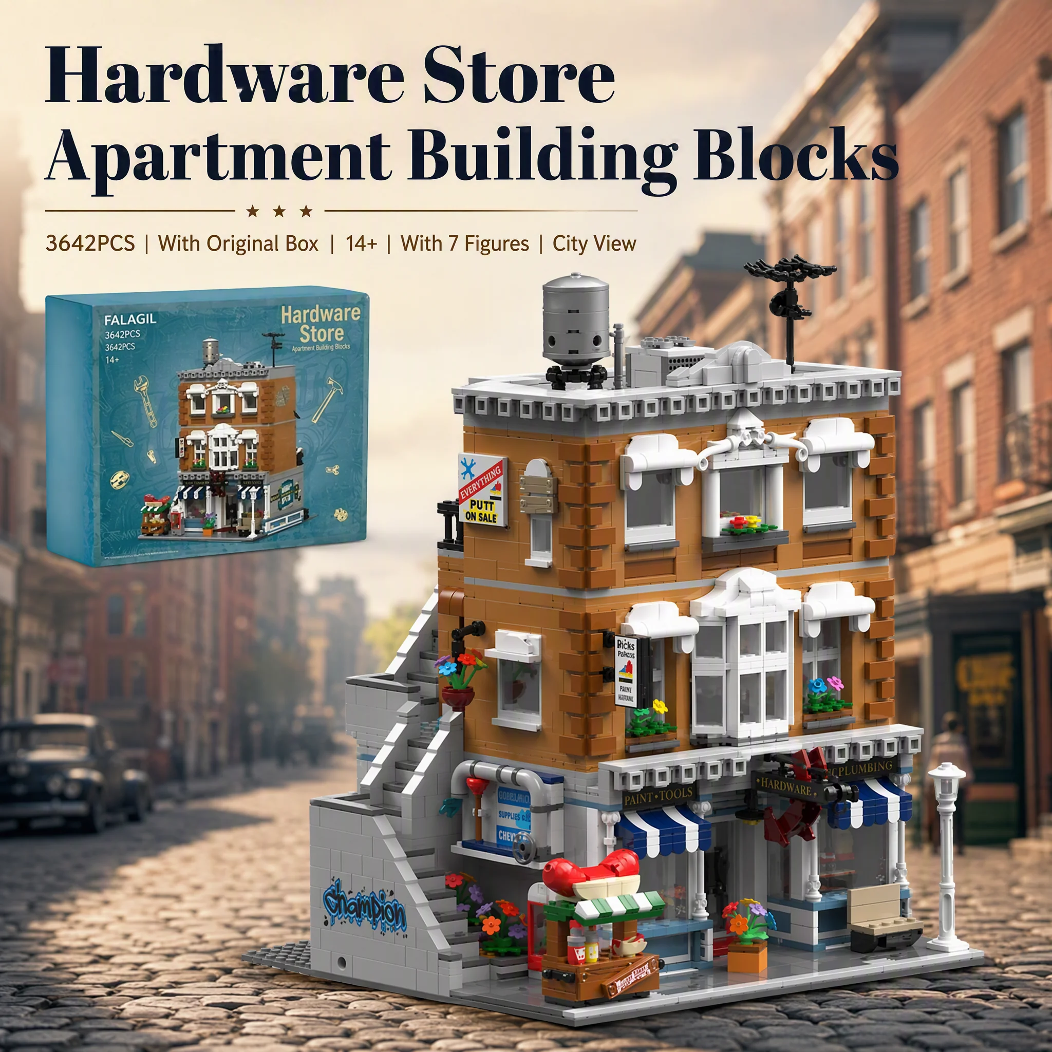 Klemmbausteine Hobby-Einkaufsladen mit 7 Figuren Modulare Gebäudeblöcke Stadtansicht Haus Apartment Architektur MOC Ziegelstein-Modellbausatz für Erwachsene DIY Sammlerstück Geschenk 3642 Teile