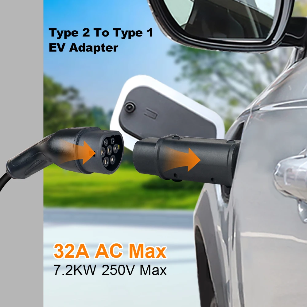 Goodcell Portable EV Charging Adaptor Type 2 IEC 62169 To Type 1 SAE J1772 Home Charging For US Electric Vehicle Hybrid Cars