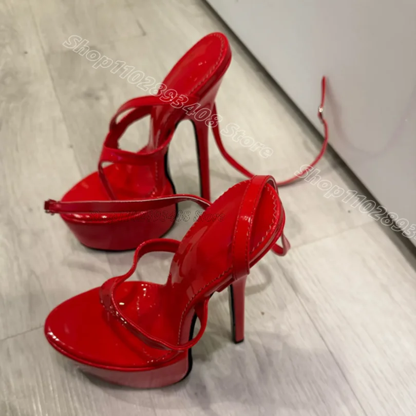 Red Patent Leather Split Toe Sandals Solid Thin High Heels Platform Women Summer Casual Dress Flip Flops Zapatos Para Mujere