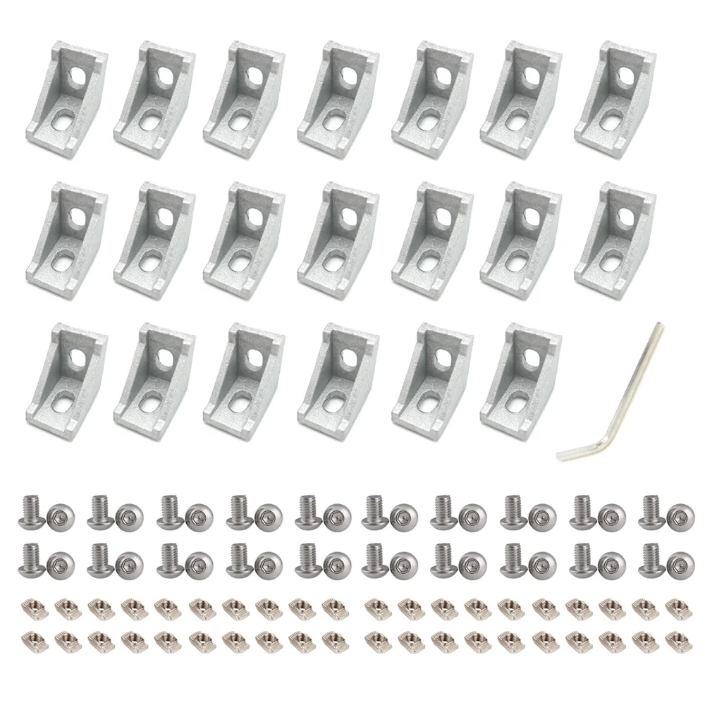 

20pcs 2028 Corner Bracket Silver Right Angle with Screws 2020 Series Aluminum Brackets for Slot 6mm Aluminum Extrusion Profile