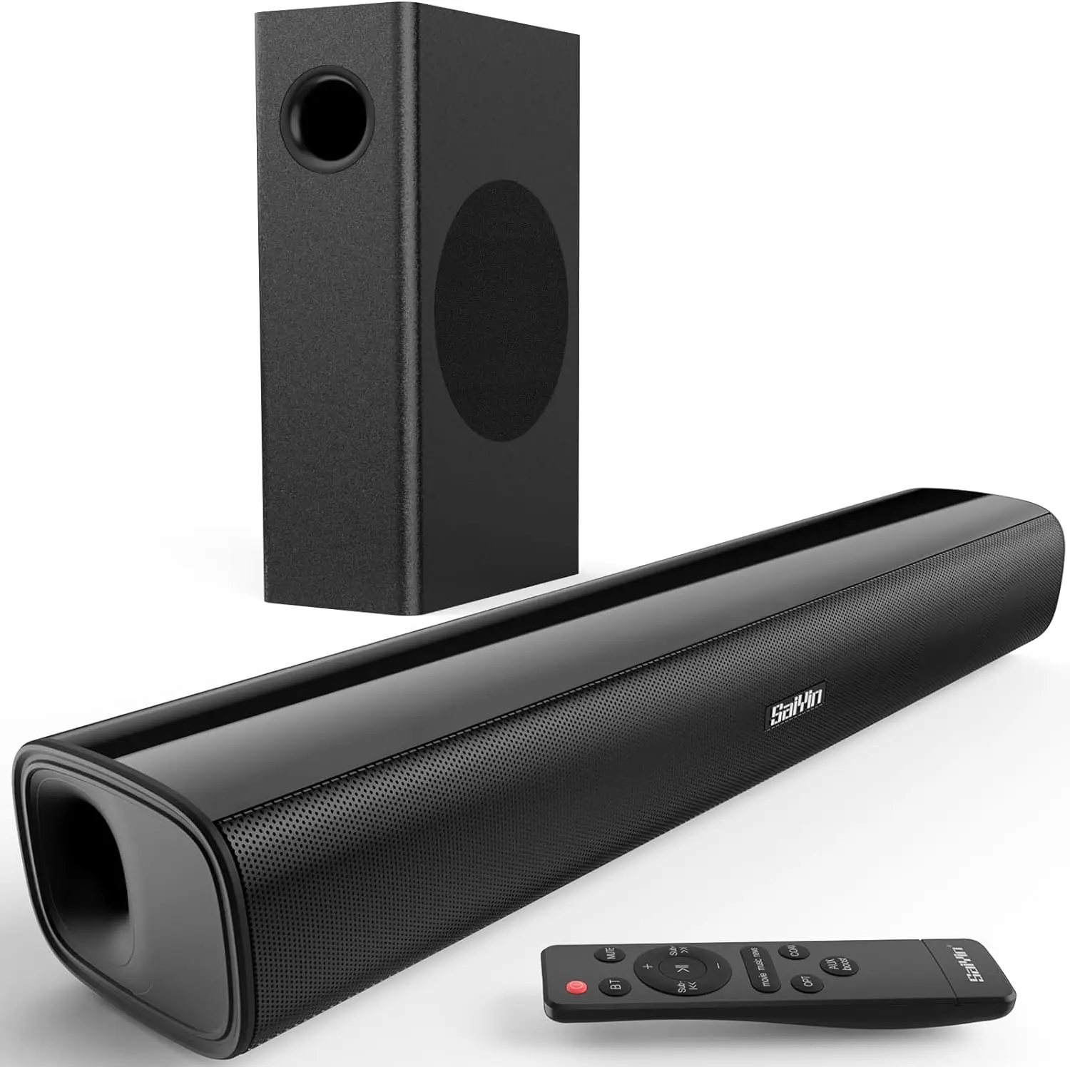 Saiyin Barras de sonido para TV (con subwoofer), barra de sonido de 2,1 canales para TV, PC, , sistema de sonido envolvente de TV (con conexión Bluetooth/fibra óptica/Aux), 17 pulgadas, instalación en la pared