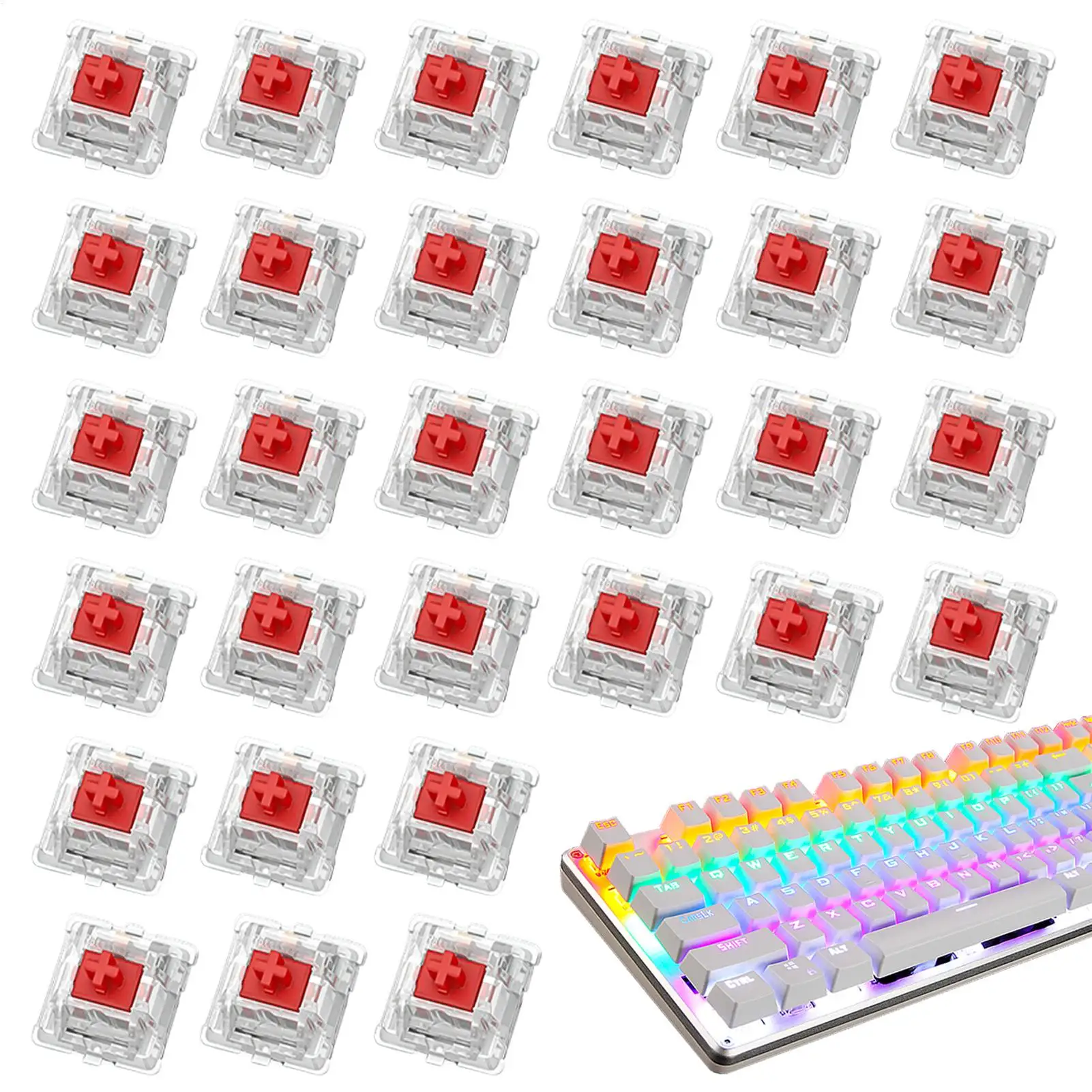 30Pcs diy Keyboard Switches Keyboard Clicker Key Replacement  3pin Tactile mechanical axis Switches For Mechanical Keyboard