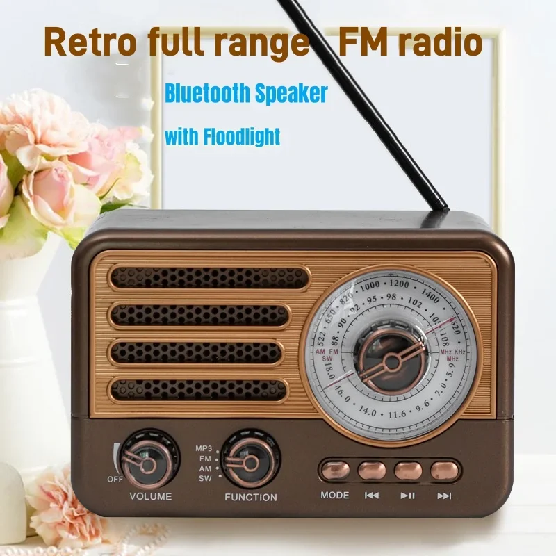 Retro Portable Radio Wireless Bluetooth HIFI Speaker Stereo AM/FM Radio Receiver Player USB TF Card AUX MP3 Digital Player