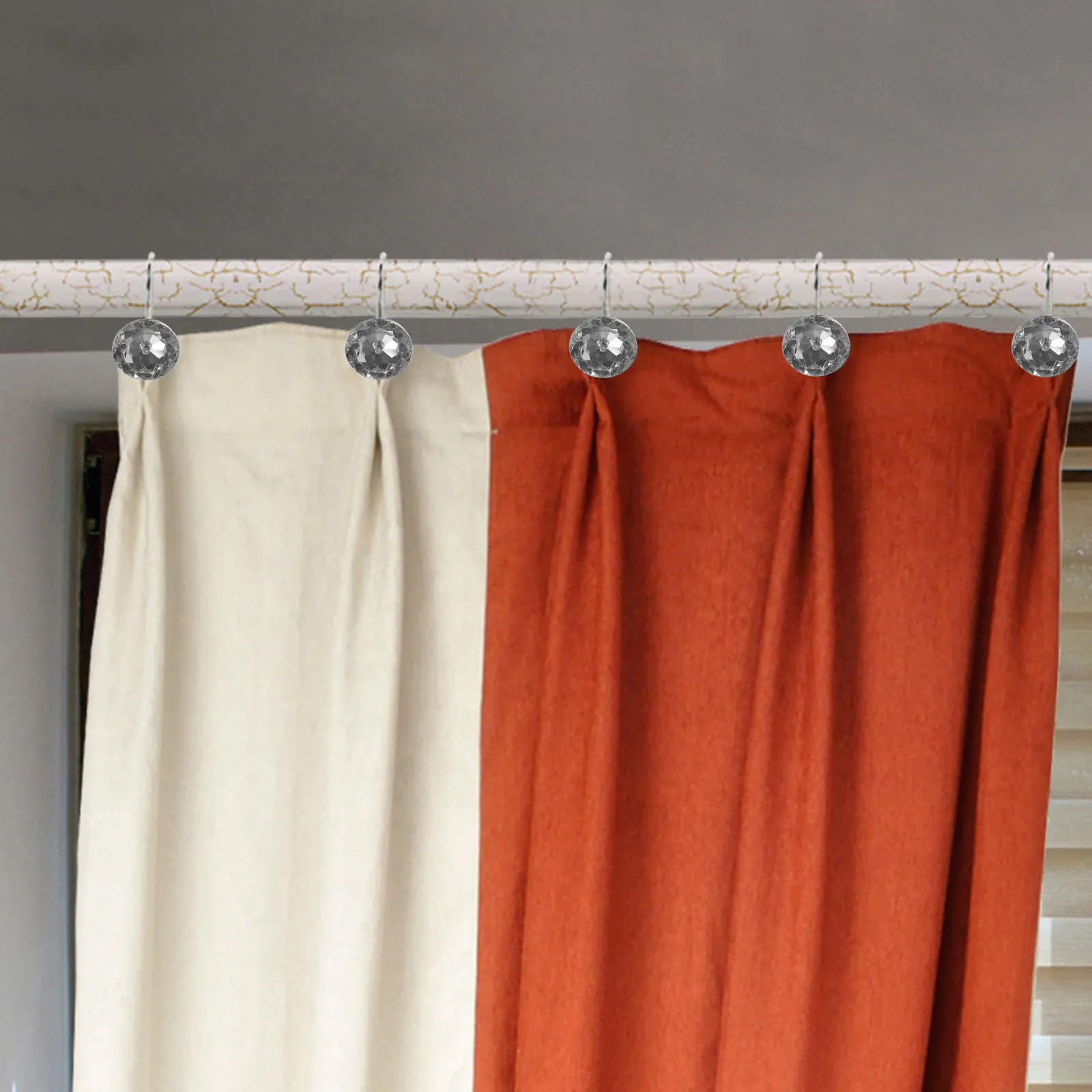 12Pcs Modern Shower Curtain Hangers Acrylic Metal Hooks for Thick Thin Curtains Universal Fit Decorative Home Bathroom