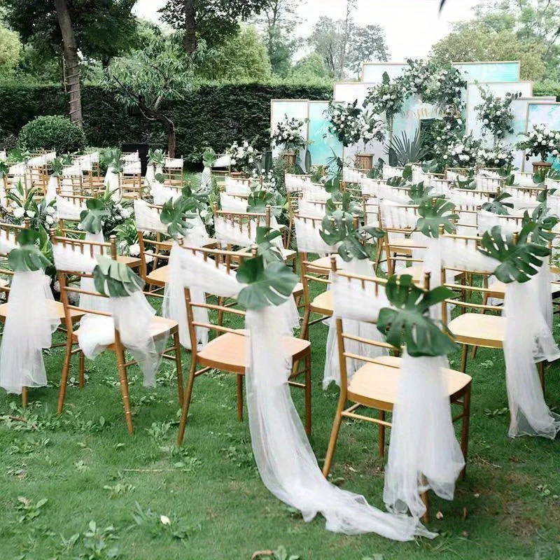 1PC 500cm*48cm gauze gauze wedding layout arch decoration garden party stairs chair back decoration organza view 4