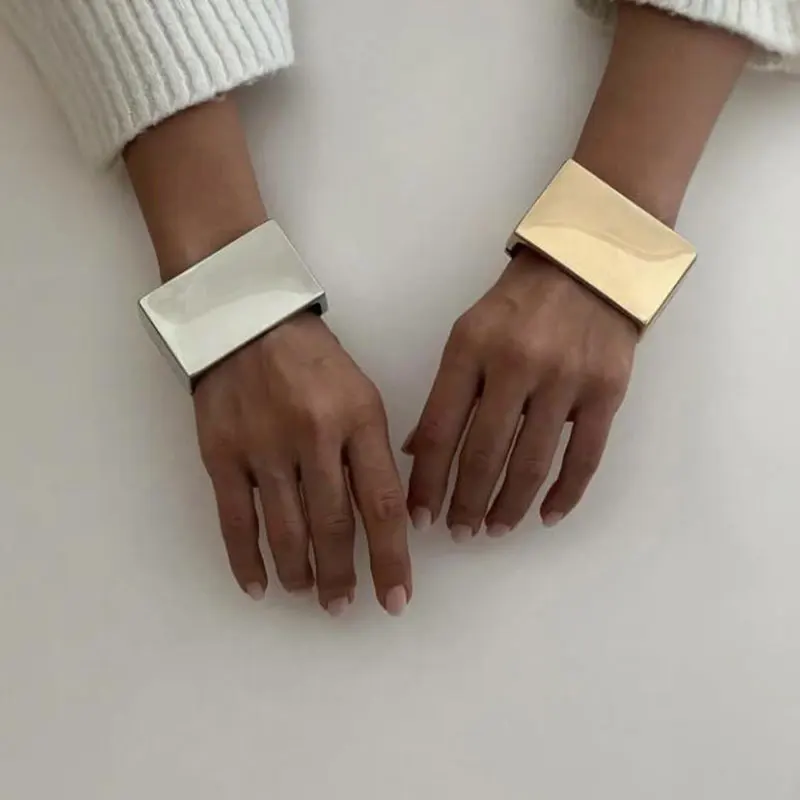 KMVEXO Exaggerated Gold Silver Color Bangles Vintage Punk Geometric Spring Bangles For Women Bracelets Men Accessories Jewelry
