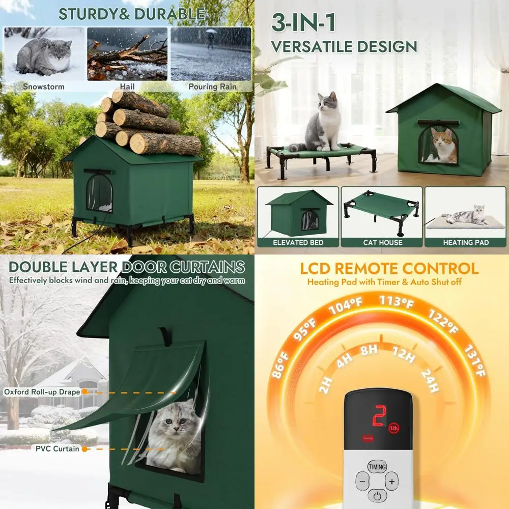 

Всепогодный уличный кошачий домик 3-в-1 с обогревателем, 31,1 л x 25,6 В x 27,9 ч