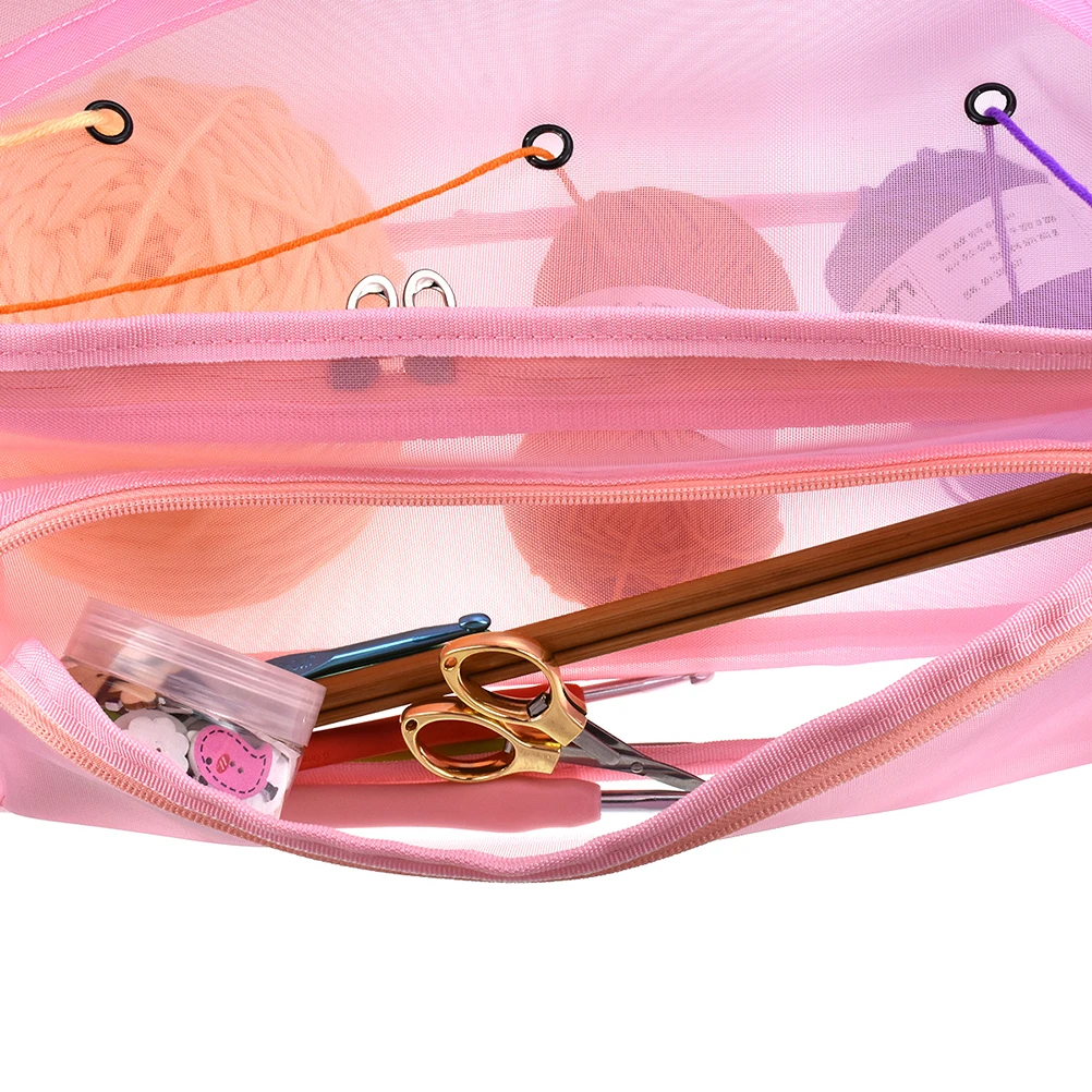 

1pcs Mesh Storage Bag Foldable Nylon Mesh Tote Lightweight Vegetable Fruit Produce Net Bag For Woolen Line (Pink)