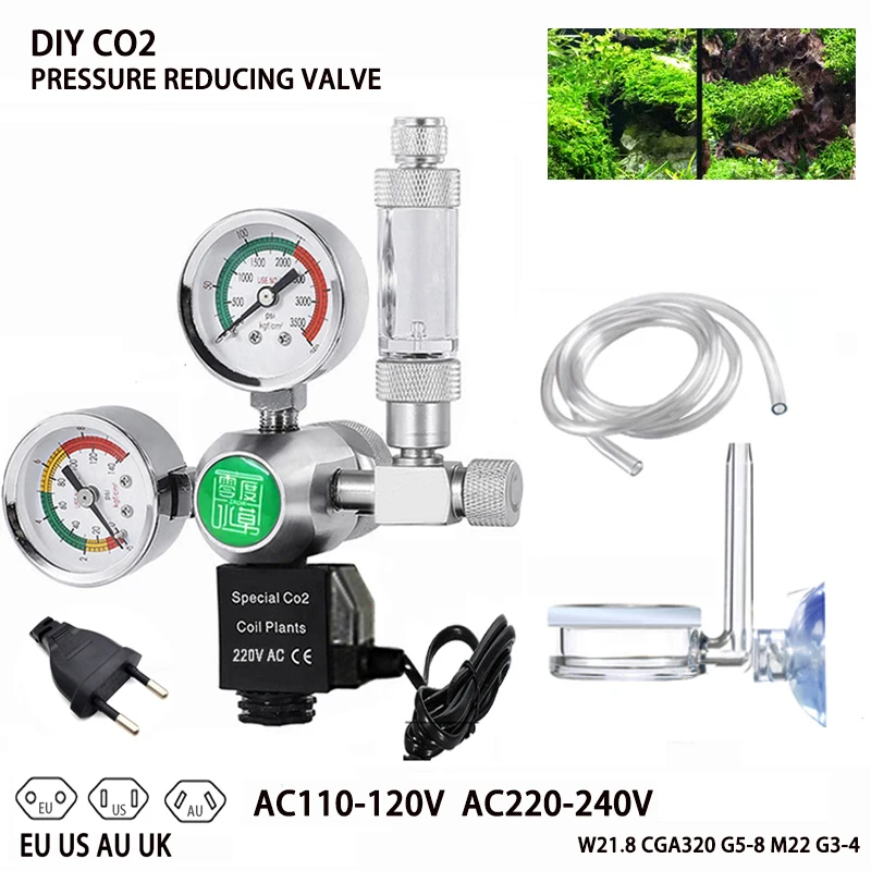 

Fish tank CO2 regulator with bubble counter solenoid valve CO2 gas cylinder control output Aquarium CO2 pressure reducing valve